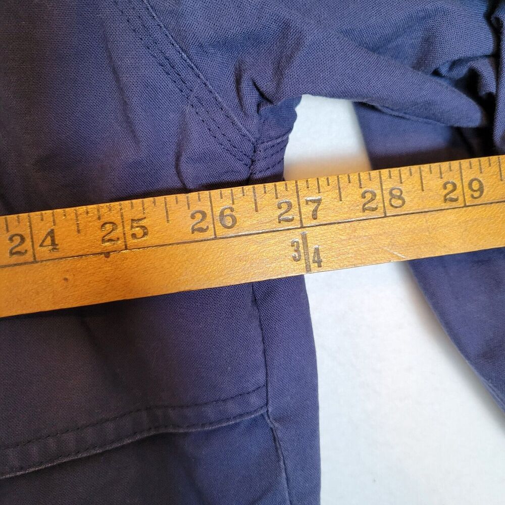 Express Womens Zip Leather Collar Barn Chore Coat Size Large Blue Vintage Hood - Picture 8 of 10